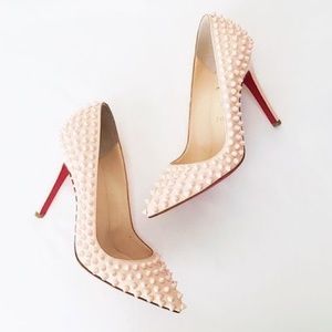 Louboutin Pigalle Spikes 100 Patent Poudre Sz 38
